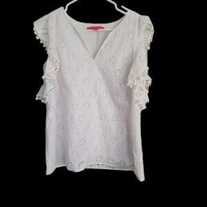 LILLY PULITZER ASTARA PALM TREE EYELET BLOUSE, SIZE SMALL